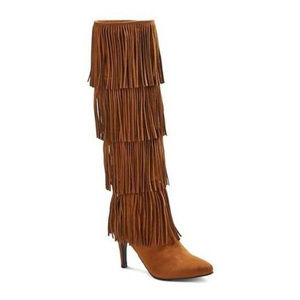 NEW Plume Faryl Robin Tall Fringe OTK Brown Boots